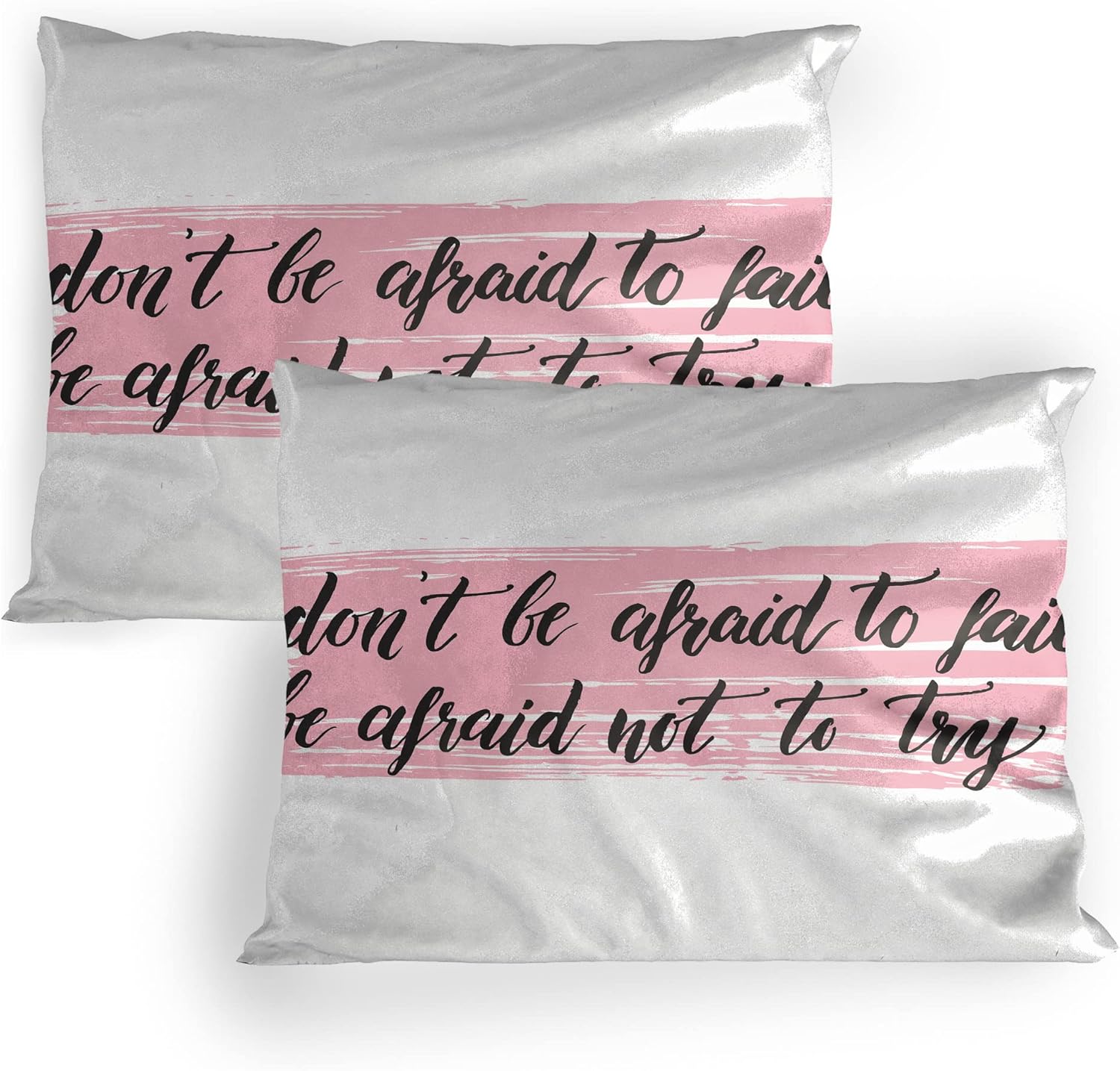 Lunarable Saying Pillow Sham Set of 2, Do not Be Afraid to Fail Be Afraid Not to Try on Pastel Brush Stroke, Quality Microfiber Bedding Item for All Seasons, 26" x 20", Pale Pink Charcoal Grey