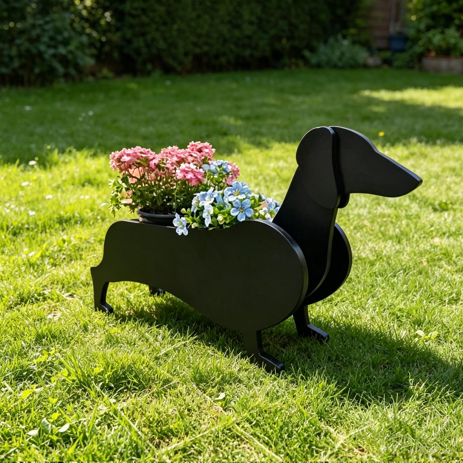 Hiiaodecor Dachshund Pet Dog Animal Bonsai Holder Cute Shape Art Plant Storage Pot Villa Garden Indoor Outdoor Office Decor Ornaments 43 * 25cm/16.93 * 9.84in
