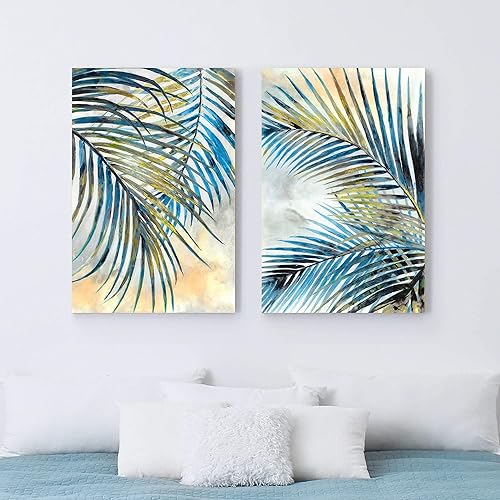 Miniatura 9 de SunFlax Arte de pared de palmera tropical: cuadros de playa costera abstracta y pintura de hojas de palma ilustraciones