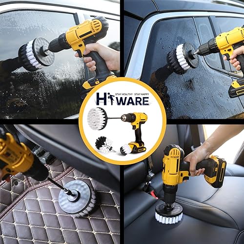 Miniatura 4 de Hiware Kit de 4 piezas de cepillo de taladro para automóvil con accesorio extensible juego de cepillos eléctricos de cerdas suaves para limpieza de