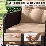 HAPPYGRILL 3 Piece Patio Bistro Set Rattan Wicker Outdoor Conversation Set with Cushions and Coffee Table, Outside Furniture with Rattan Chairs for Porch, Balcony, Deck and Garden (Beige)