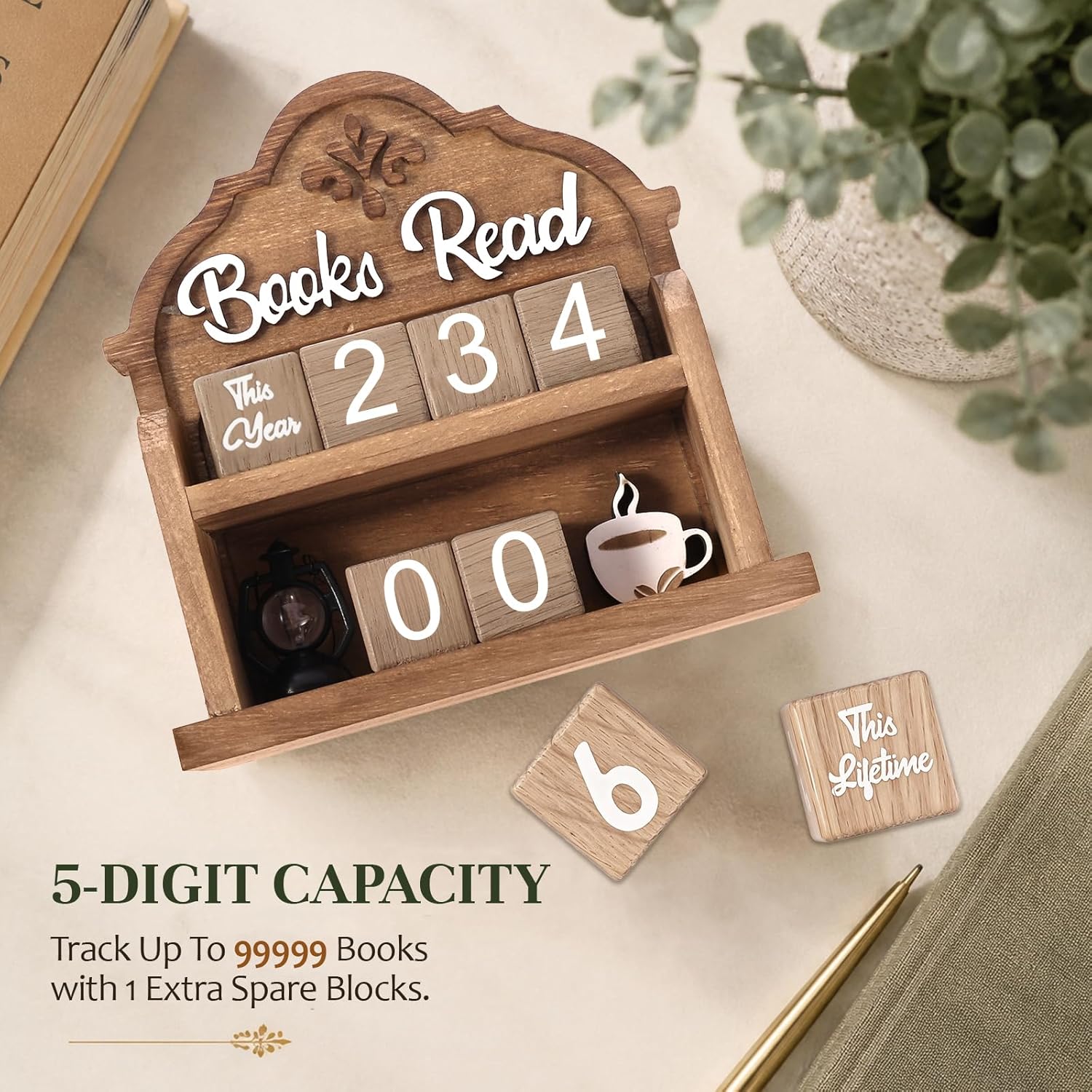 Wnsamoddy Books Read This Year Counter, Aesthetic Bookshelf Decor & Bookish Library Decor, Wood Reading Challenge Tracker - Thoughtful Book Lover Gift, Book Club Gifts for Avid Readers & Bookworms