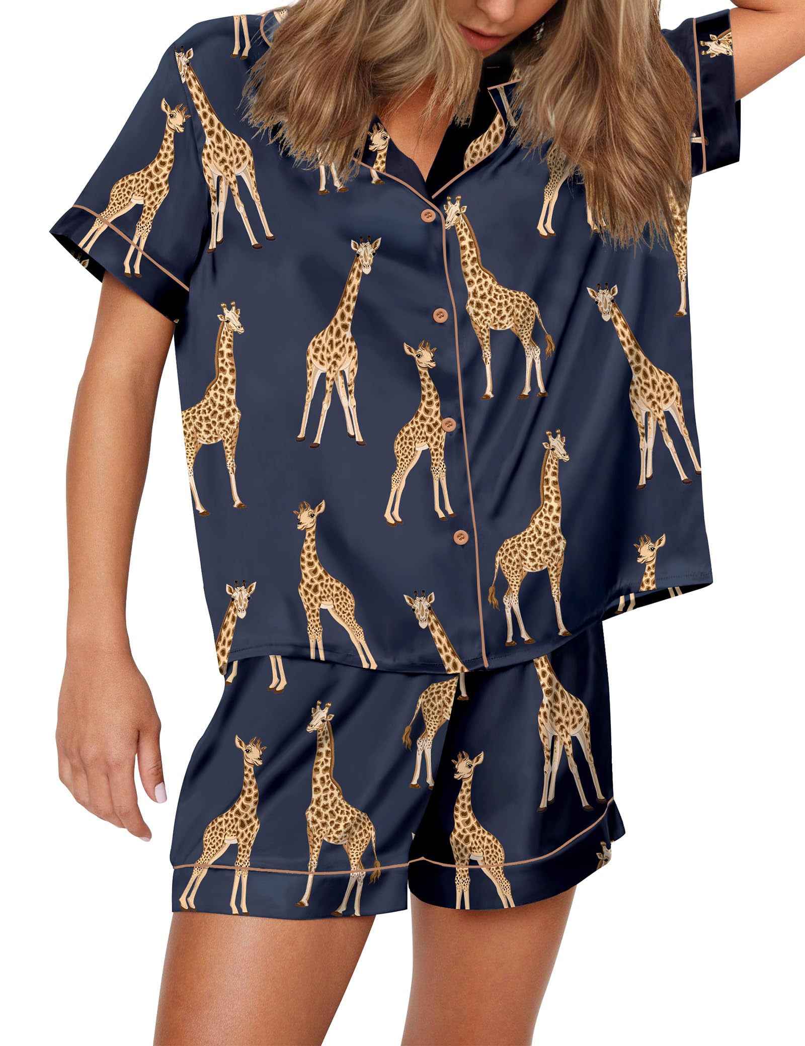 SHESHOW Funny Graphic Pajamas for Women Set Button Down Short Sleeve Top and Shorts Pjs Sets Sleepwear XS-XXL