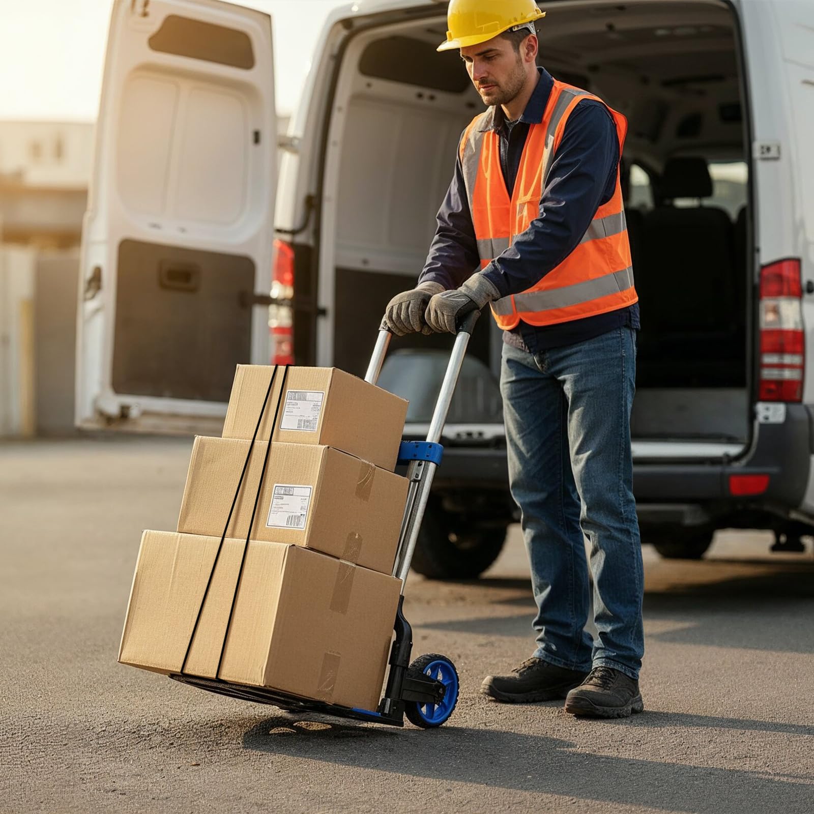 Sekey Klappbare Sackkarre & Schwerlast Transportkarre 150 kg, Verstärkter Alu Rahmen, XXL Anti-Rutsch-Pad & In Sekunden Faltbar, Höhenverstellbar mit TPR-Rädern, Inkl. 2 Expanderseile