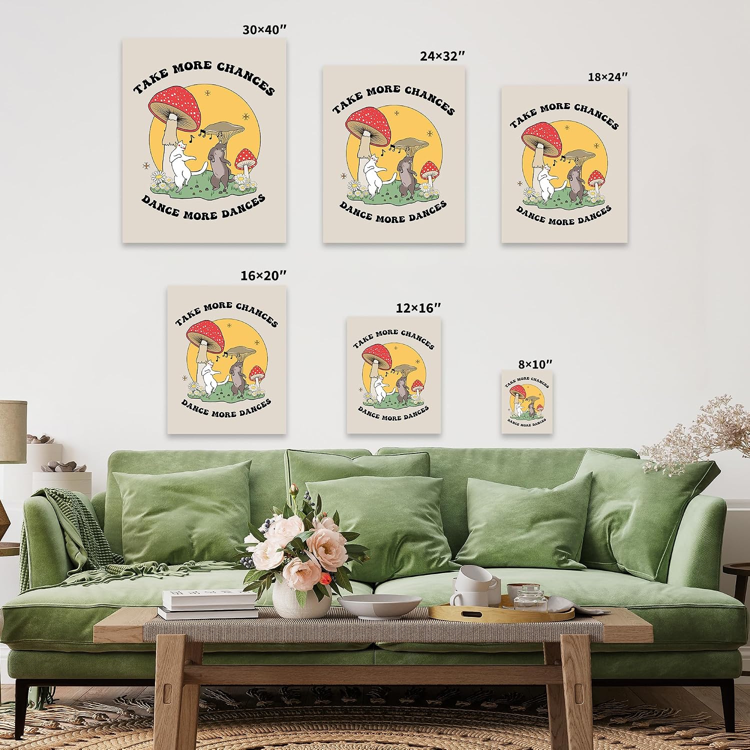 Poster Master Dance More Dances Canvas - Retro Dancing Cats Print - Preppy Art - Positive Quotes Wall Design - Groovy Cat Art - Great Dorm or Living Room Decor - 8x10 STRETCHED Canvas