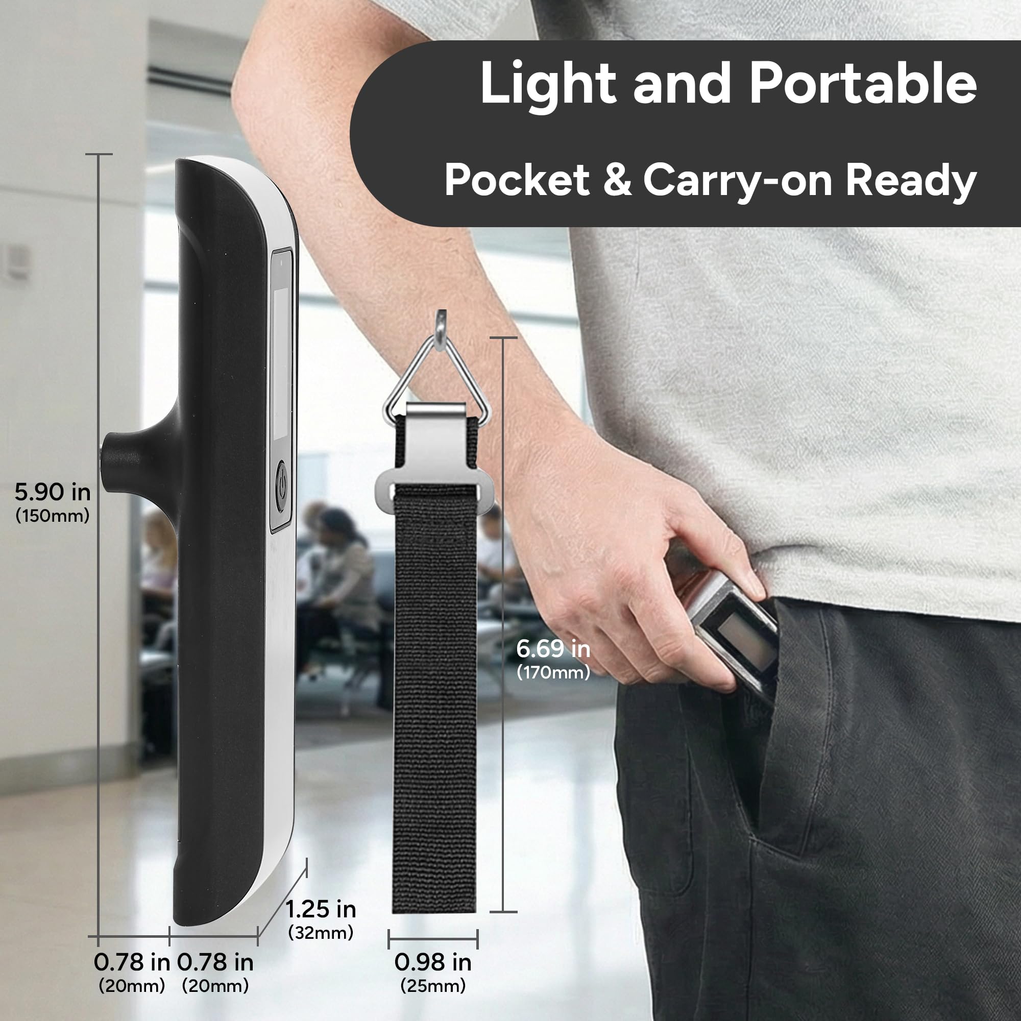 travel inspira Digital Luggage Scale – Portable Hanging Suitcase Weight Scale for Travel, 110 lb Capacity, Backlit LCD Display, Prevents Airport Overweight Fees, Battery Included view 7