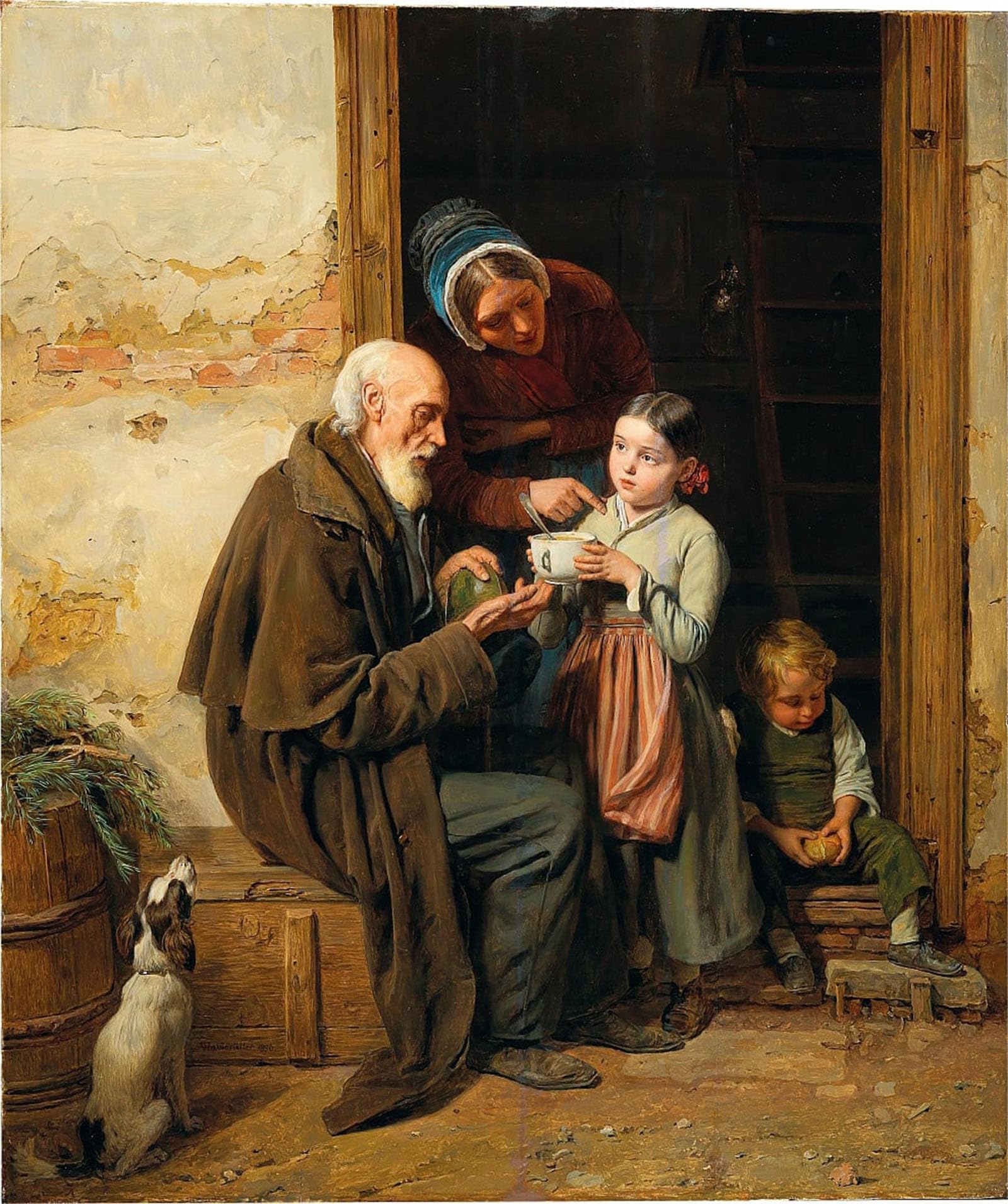 ARTXLXXBN Famous Painting Art Wall Decor Abstract Art Picture Grandmother Pleasures by Ferdinand Georg Waldmuller Animal Pictures for Home Decor 60x90cm