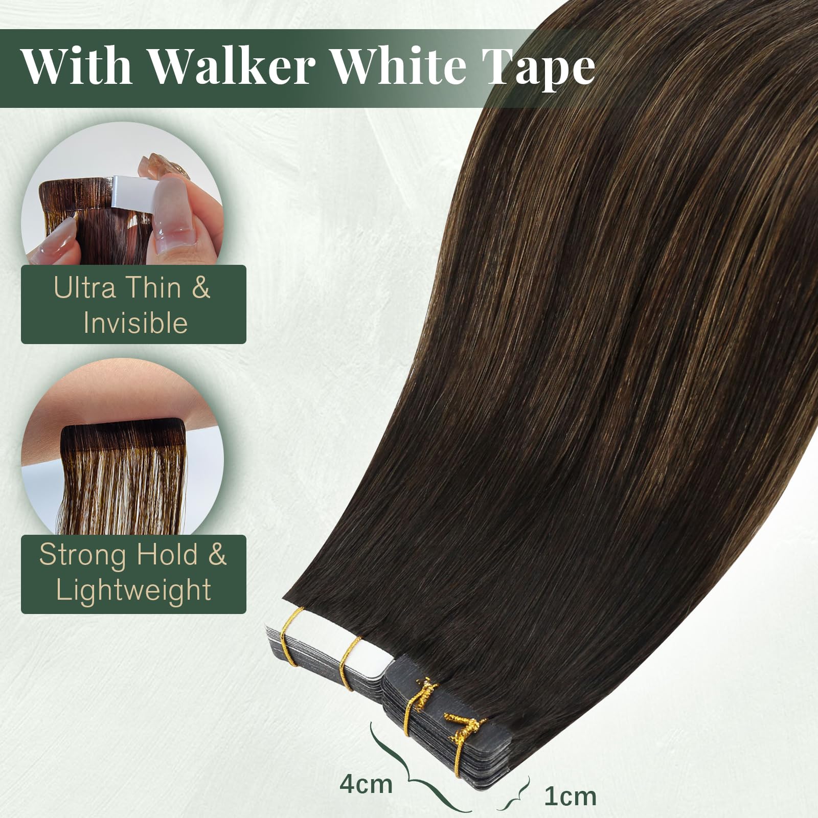 Ugeat Przedłużanie Włosów Taśma, Włosy Ludzkie, Balayage Ciemny Brąz, 35 cm 20 sztuk 40g, Przedłużanie Włosów Tape in, Odcieniem Średniego Brązu, Remy Naturalne Proste