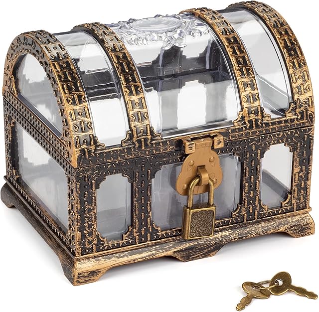 Kids Transparent Antique Pirate Treasure Chest,Plastic Treasure Chest for Pirate Party