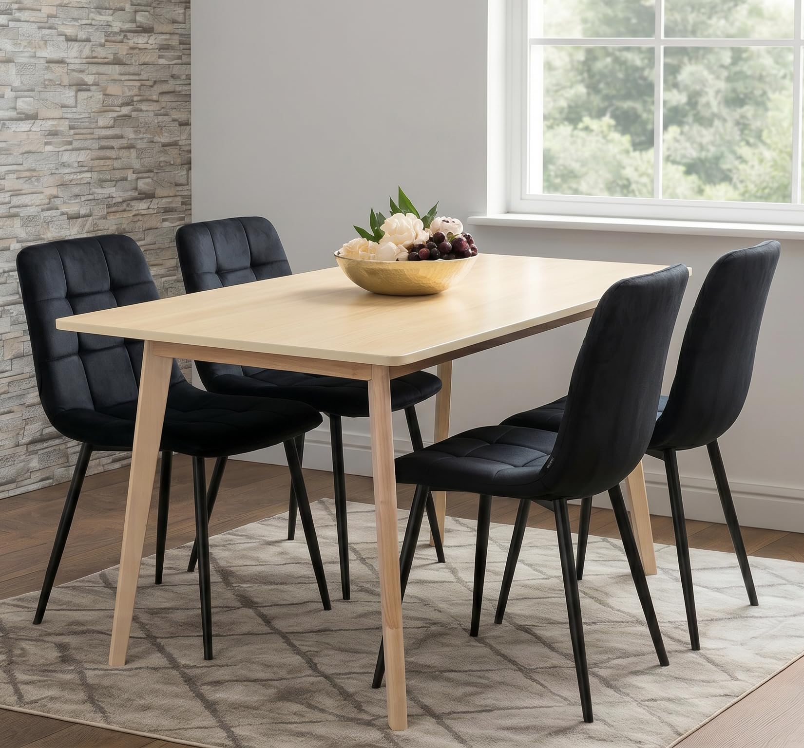 ATHATH Dining Table and Chairs Set 4- Dining Table and Chairs - Set of Dining Table and 4 Velvet Chairs- Dining Room Set