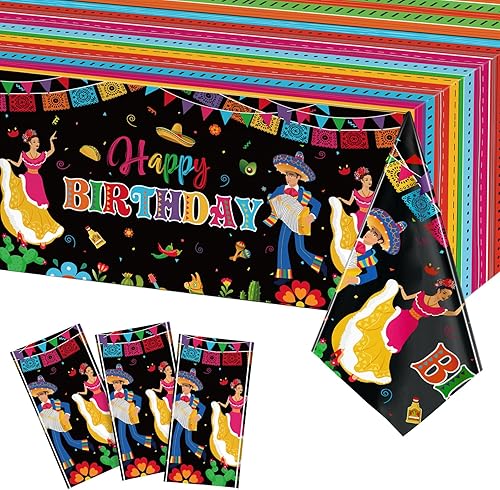 Mantel de plástico para fiesta mexicana, 3 unidades, 54 x 108 pulgadas, mantel desechable para fiesta de cumpleaños mexicano, suministros de