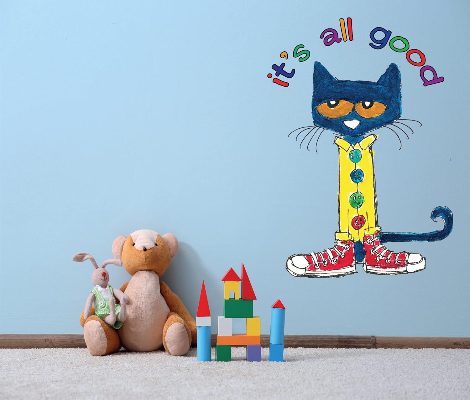 Pete The Cat Nursery Decal - 20" x 25" Vinyl Wall Art | Kids Bedroom & Living Room Cartoon Cat Character Decor