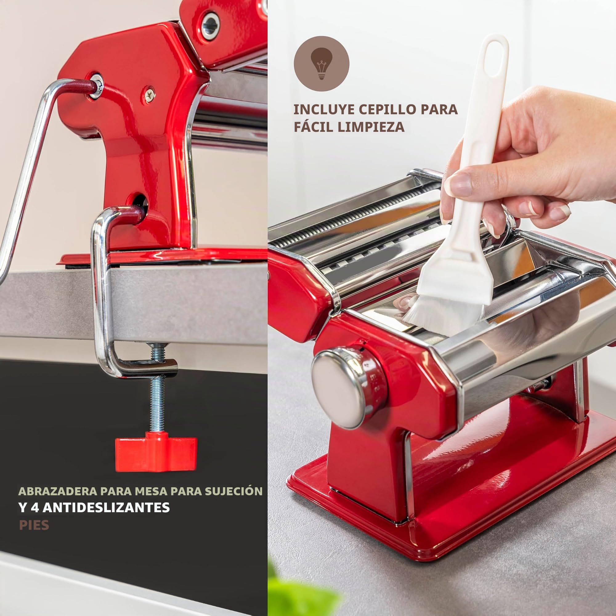 bremermann Máquina de Pasta para Espaguetis, Pasta y lasaña (7 Niveles), máquina de Pasta, Hacedor de Pasta (Rojo)