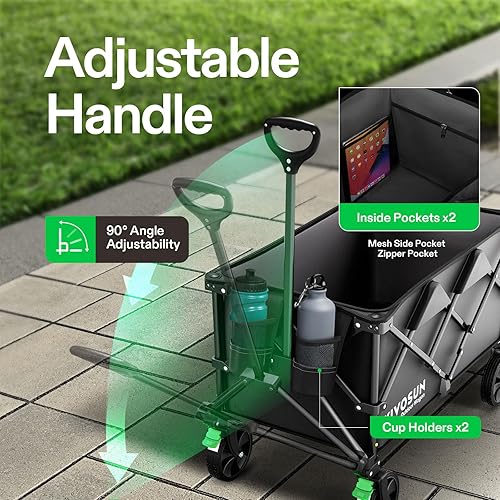 Miniatura 6 de Vivosun - Carrito de servicio plegable de alta resistencia para campamento, jardín, intemperie, ruedas universales y mango ajustable, negro