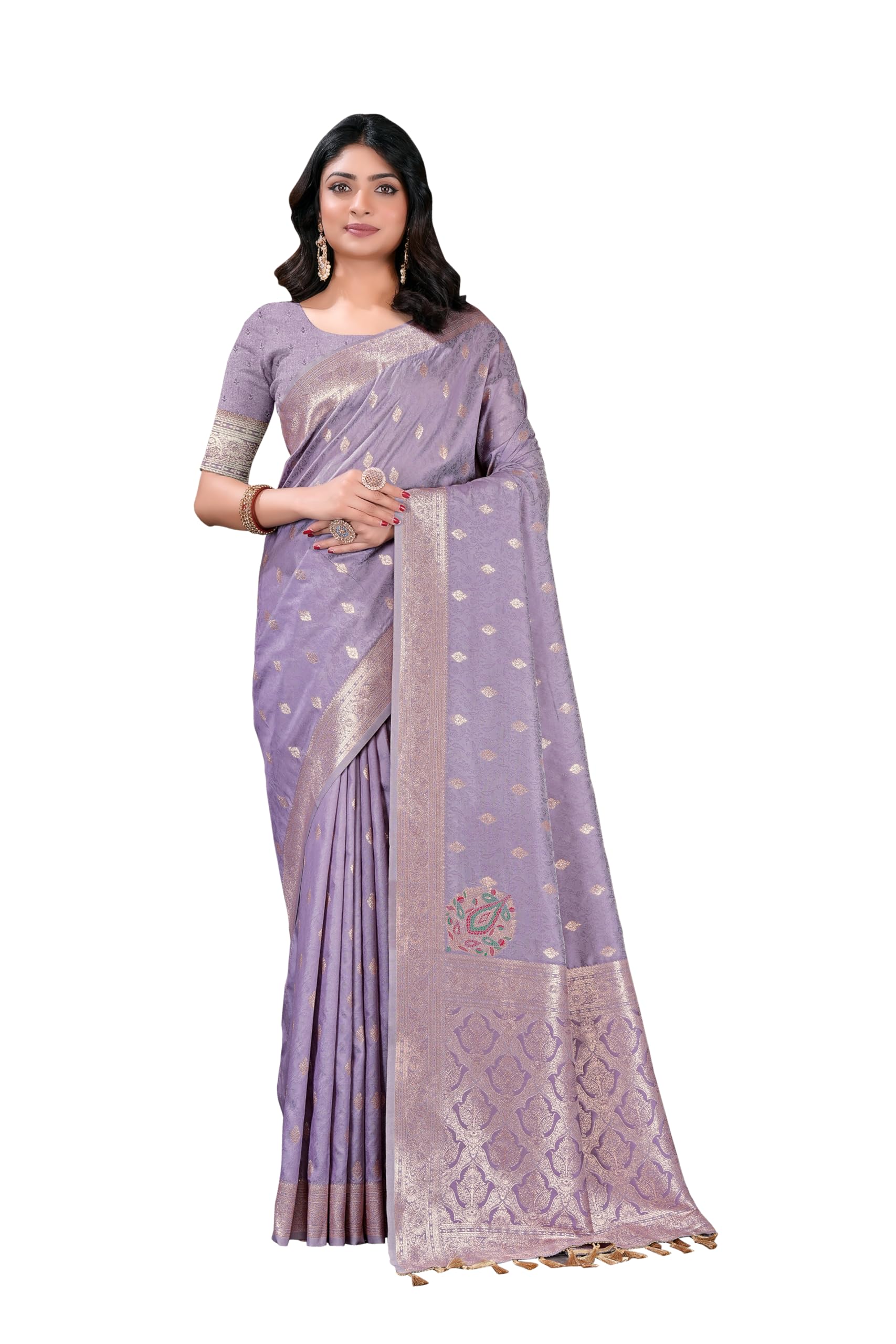 aai shree khodiyar Women's Banarasi Silk Blend Woven Zari Saree with Unstitched Blouse Piece (Available in Pista Green, Dusty Pink, Lavender, Sky Blue)-picture-29