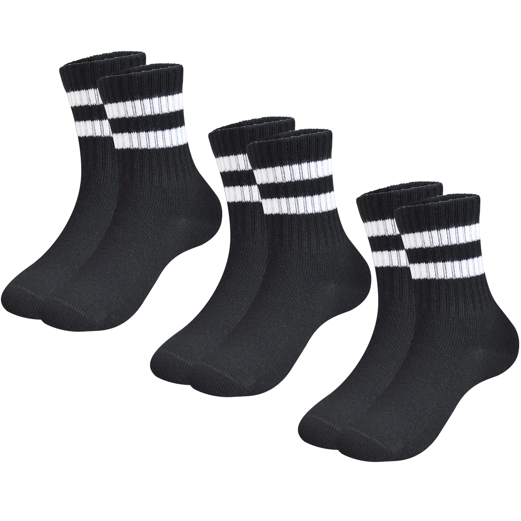 Boys Crew Socks Seamless Kids School Uniform Socks Girls Striped Breathable Cotton Quarter Sock 3 Pairs