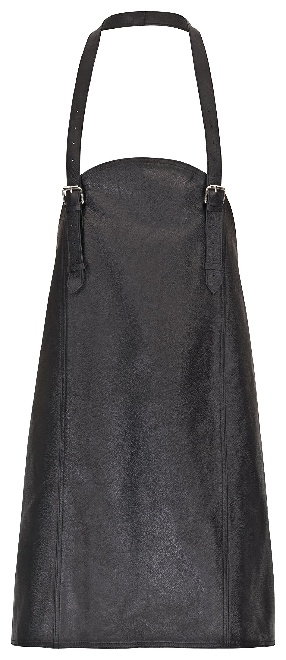 DESERMO Delantal de piel con cuello ajustable y banda abdominal | Delantal de piel de alta calidad de 100% piel auténtica | Delantal para barbacoa con forro en la parte trasera para mujeres y hombres,