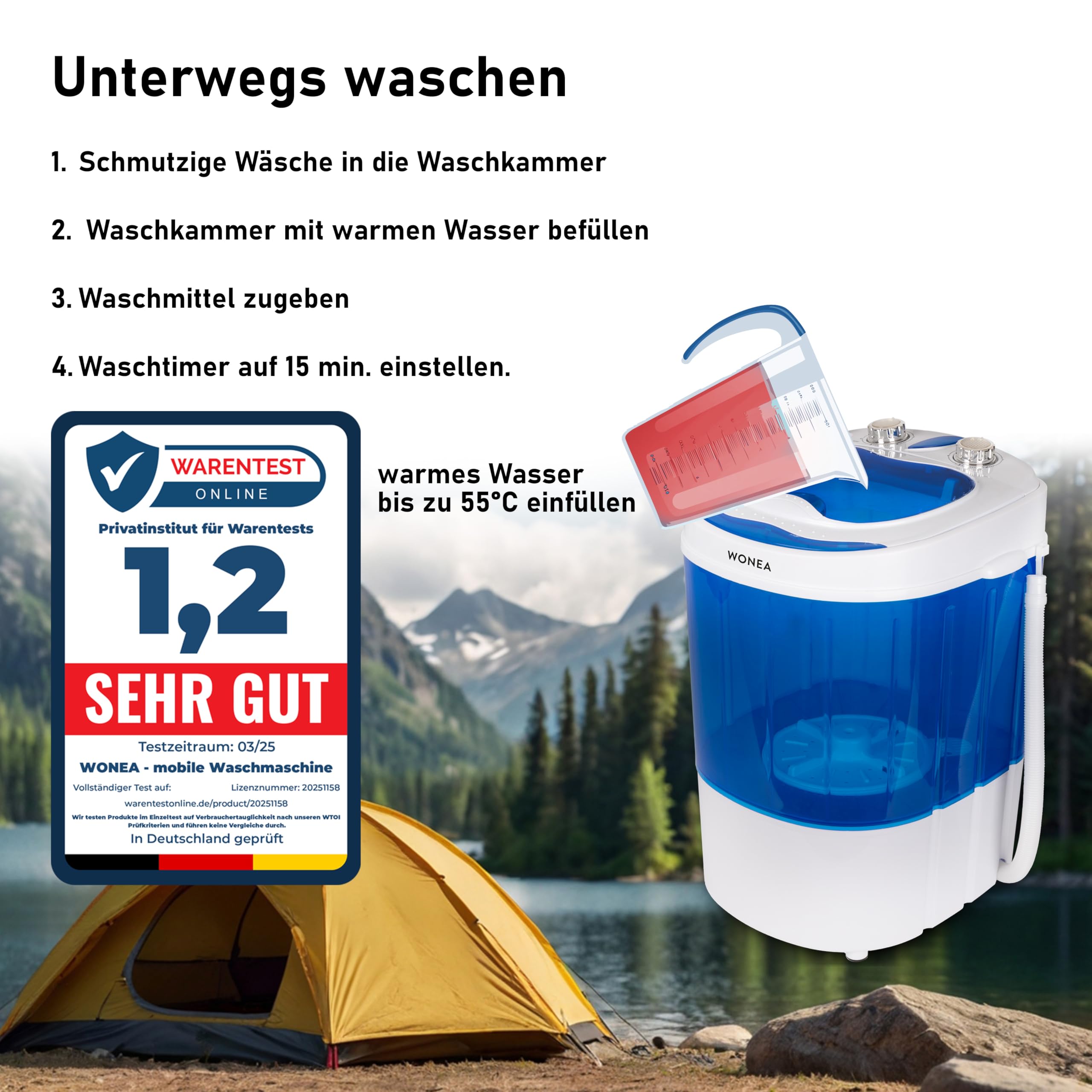 Mini Waschmaschine 25 Liter 580 Watt mit Schleuder 3 kg Wäsche Reise Camping Mobile