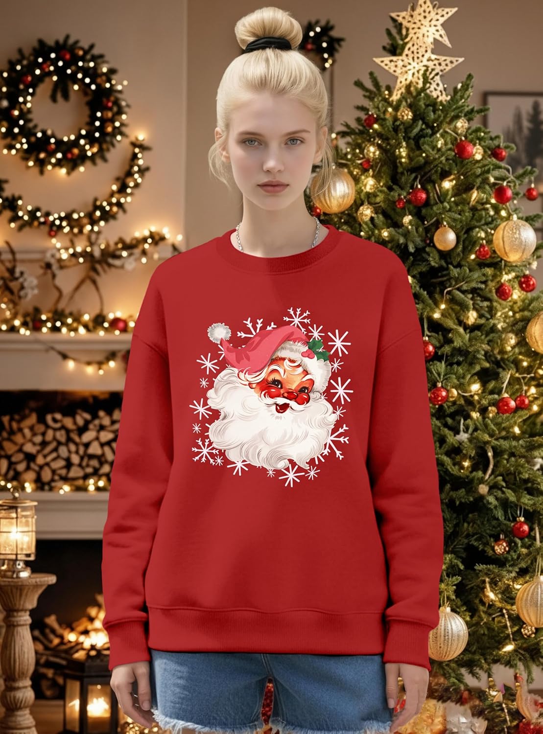 Christmas Sweatshirts for Women Santa Long Sleeve T-Shirt Xmas Holiday Tee Tops - Image 4