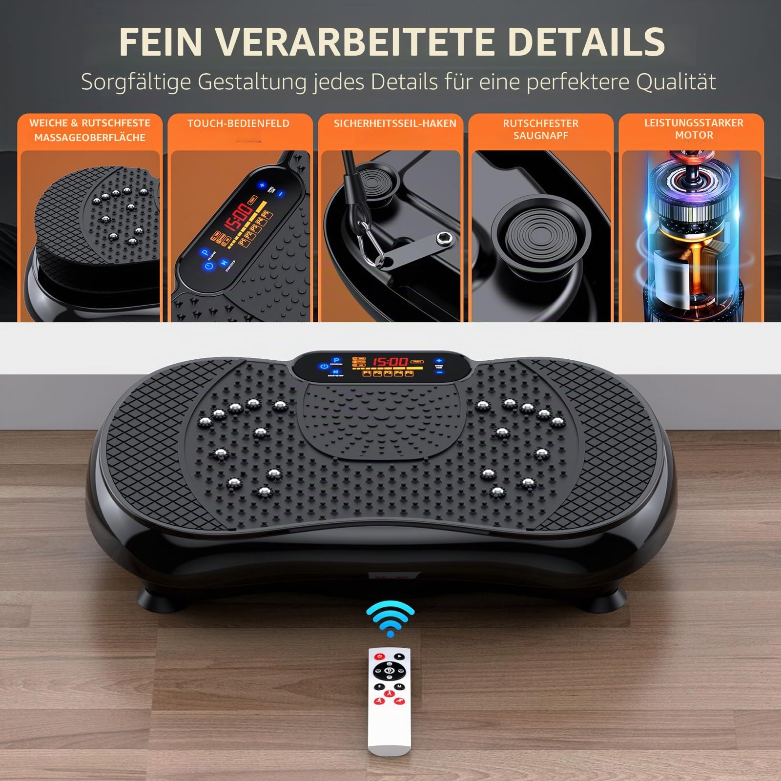 PBYRD Vibrationsplatte, 999 Intensitätsstufen + 5 Trainingsprogramme, Massagegerät & Fitnessgeräte für Ganzkörpertraining, 150 kg Kapazität Vibrationstrainer Zuhause für Abnahme, Muskelaufbau, Shaping