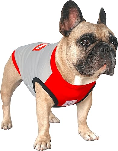 Miniatura 1 de iChoue Bulldog francés - Camiseta refrescante de verano para perros, chaleco de protección solar UV, sin mangas, elástica, pug inglés, gris, rojo,