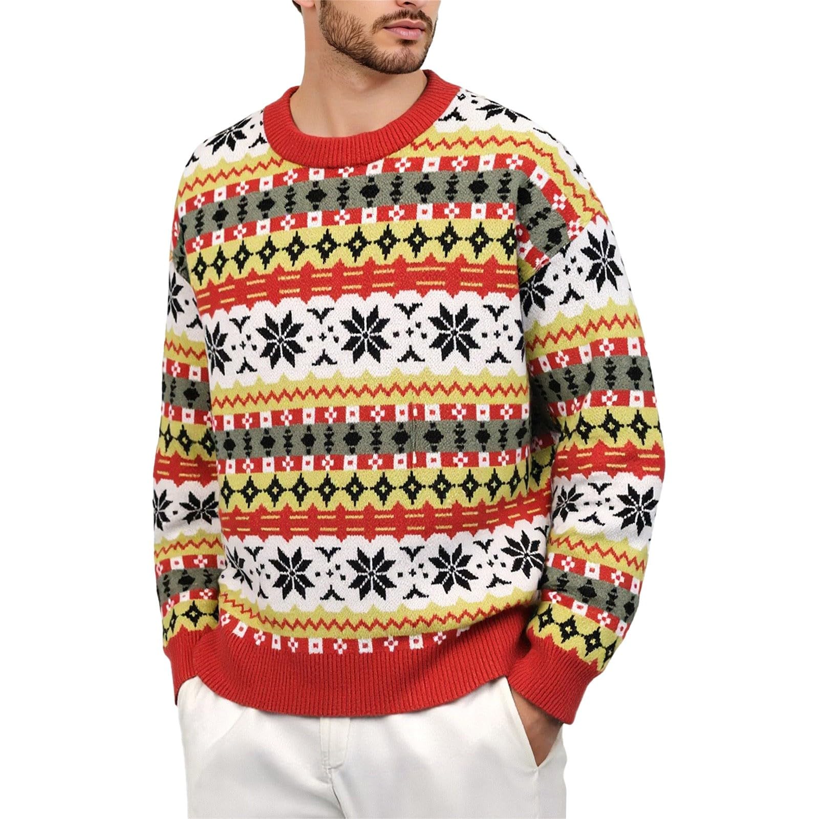 Generisch Jersey de Navidad para hombre, divertido y divertido, suéter de Navidad, suéter de punto, cuello redondo, camiseta de manga larga, suéter de trabajo, suéter de trabajo