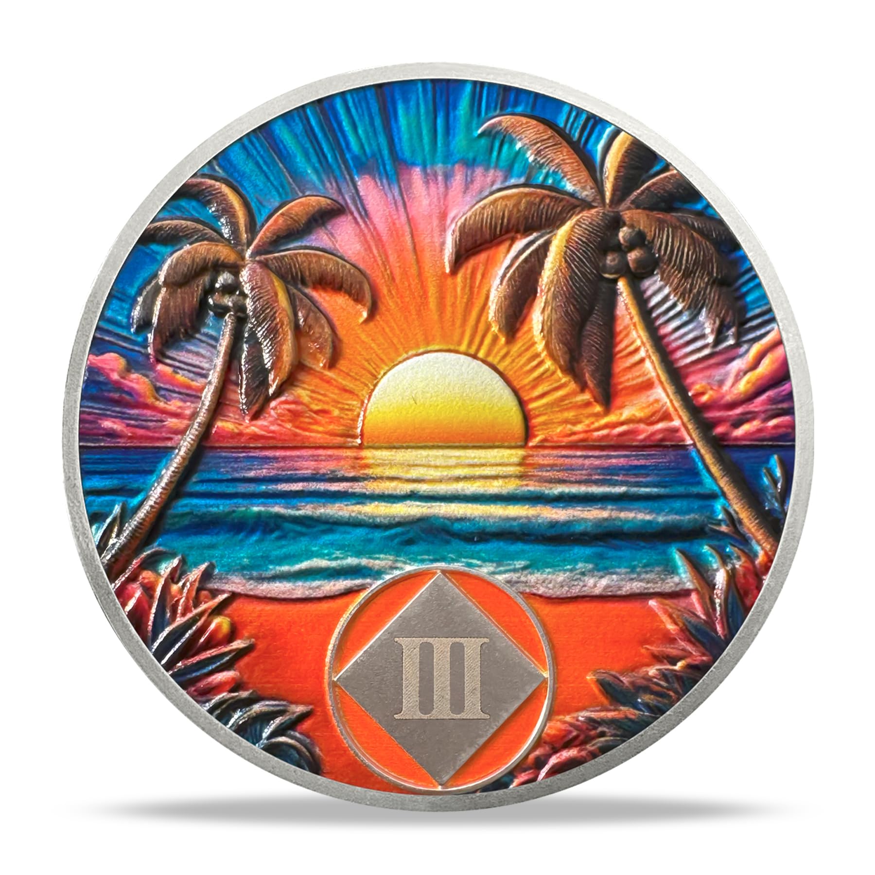 3 Year Sobriety Coin - Beach NA Medallions | Narcotics Anonymousa AA Chips and Medallions | Addiction Recovery Gifts for Celebrating Recovery Anniversary Milestones | Sobriety Gifts for Women & Men