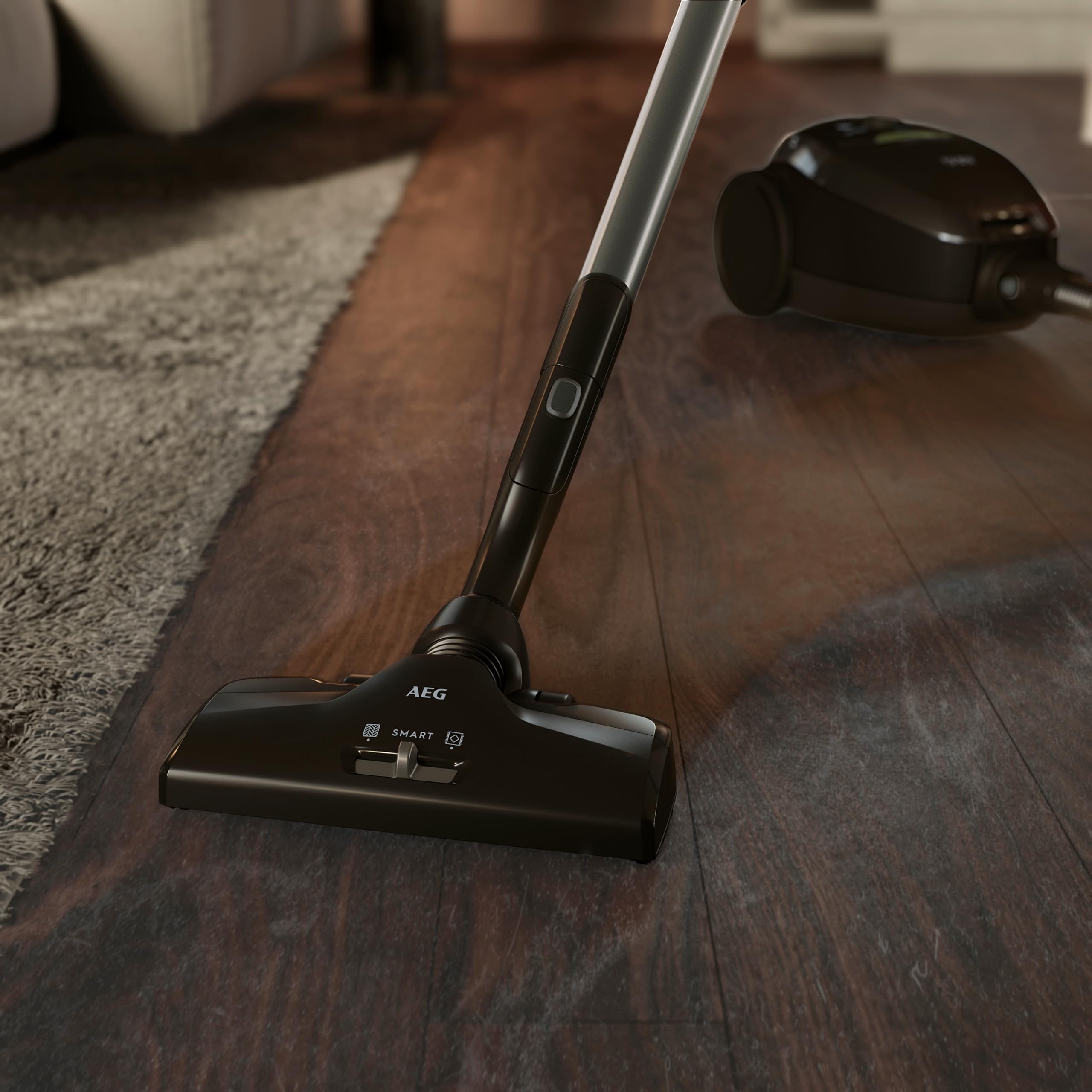 AEG Staubsauger mit Beutel, 75% Recyclingmaterial, Automatische Saugkraftregulierung, Extrem Leise auch auf Teppich, Aufnahme von Großen + Kleinsten Partikeln, Langes Kabel, 600W, Schwarz, VX82-1-ÖKO