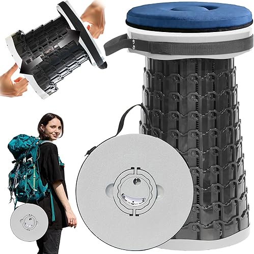 Taburete plegable XXL mejorado con cojín, taburete plegable telescópico de 19.7 pulgadas de altura a 11.8 pulgadas de profundidad para adultos,