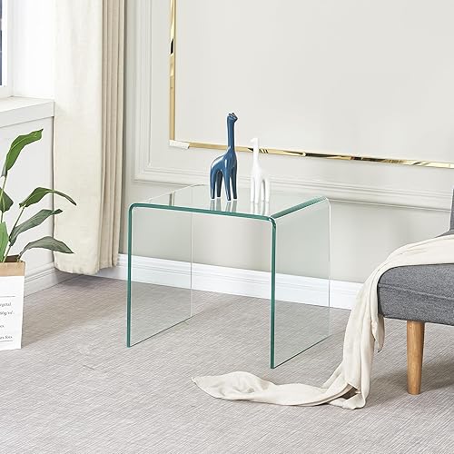 Mesa auxiliar de vidrio pequeña, mesa auxiliar transparente, mesita de noche de vidrio templado, muebles de oficina en casa transparentes para sala