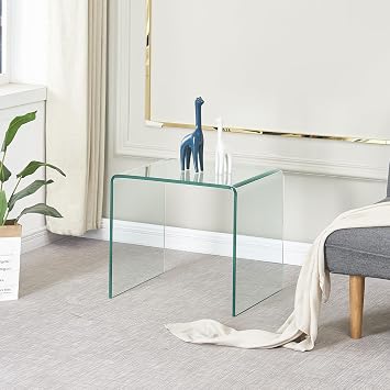 Glass End Table Small Clear Side Tables,Tempered Glass Nightstand Transparent Home Office Furniture for Living Room 15.8" D x 19.72" W x 17.72" H