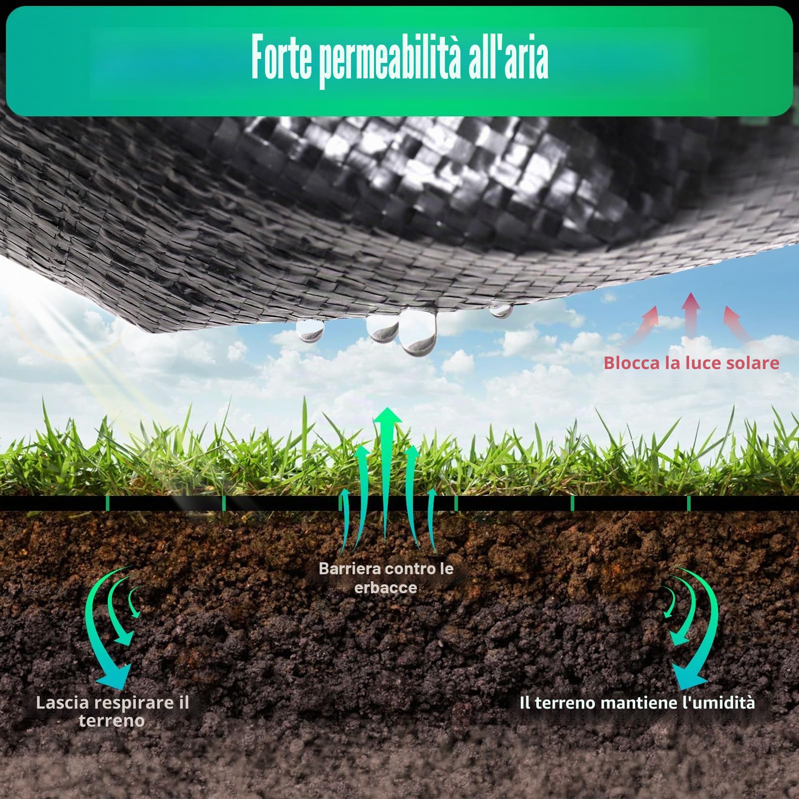 Telo Pacciamatura 100g/m²,Pellicola per Erbacce da Giardino, permeabile all'Acqua, Resistente agli Strappi, con griglia e Resistente ai Raggi UV, per Orto, Giardino,Nero (30m² (2m x 15m))