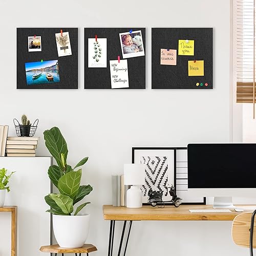 Miniatura 3 de AKTOP Tablón de anuncios de corcho negro de 12 x 12 pulgadas, azulejos de corcho de fieltro de 12 pulgada de grosor, paquete de 12 tablones