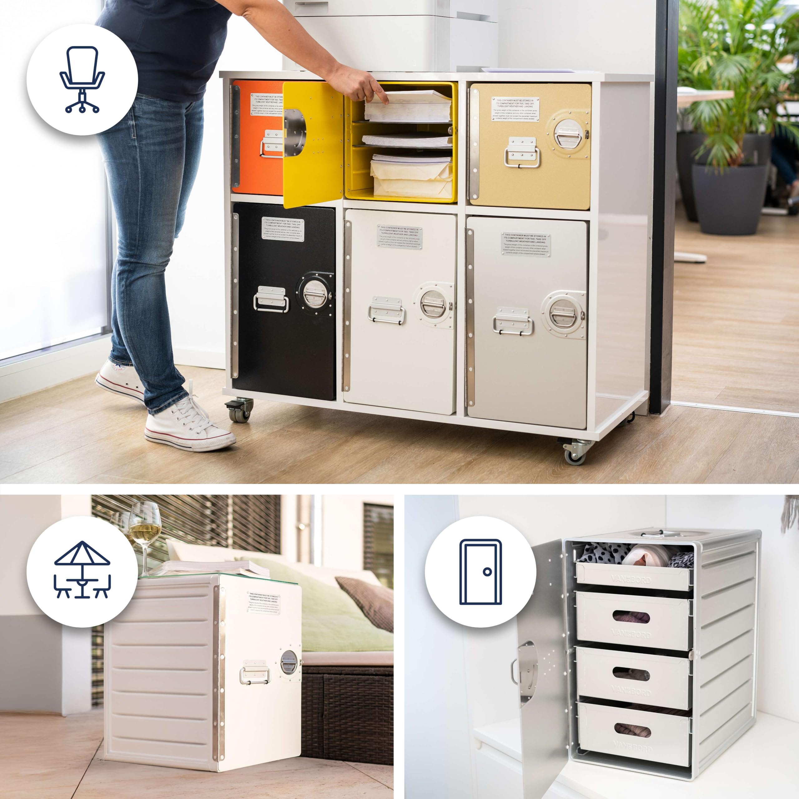 Büroschrank abschliessbar, Aktenschrank klein, Schubladenschrank, Lagerschrank, Druckertisch, Büro & Homeoffice, vormontiert, 47,4 x 29,5 x 40,7, Bord Box XL, Schwarz, Stauraum 1