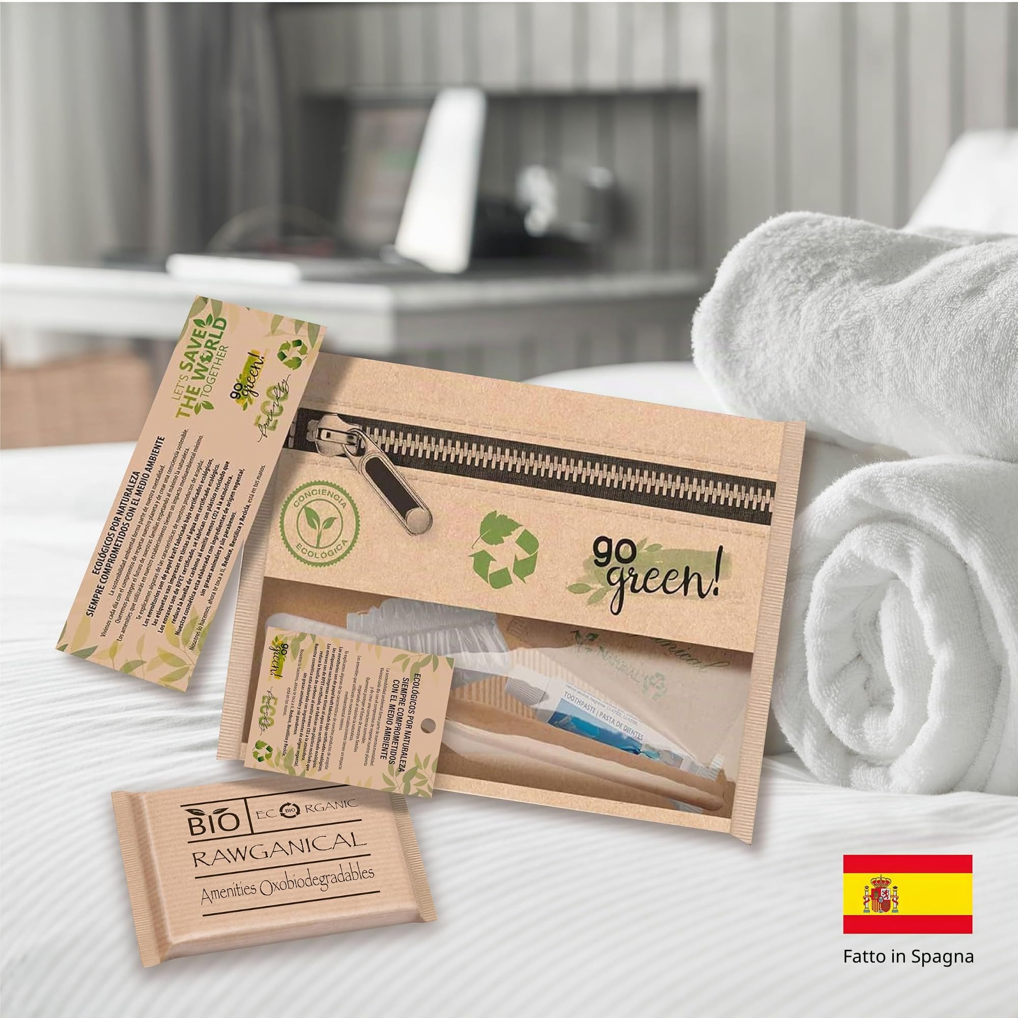 Set di 75 set di auguri per hotel, 5 pezzi, 100% ecologico, beauty case Bio Eco | set di igiene personale Bio Hotel | set di benvenuti in hotel