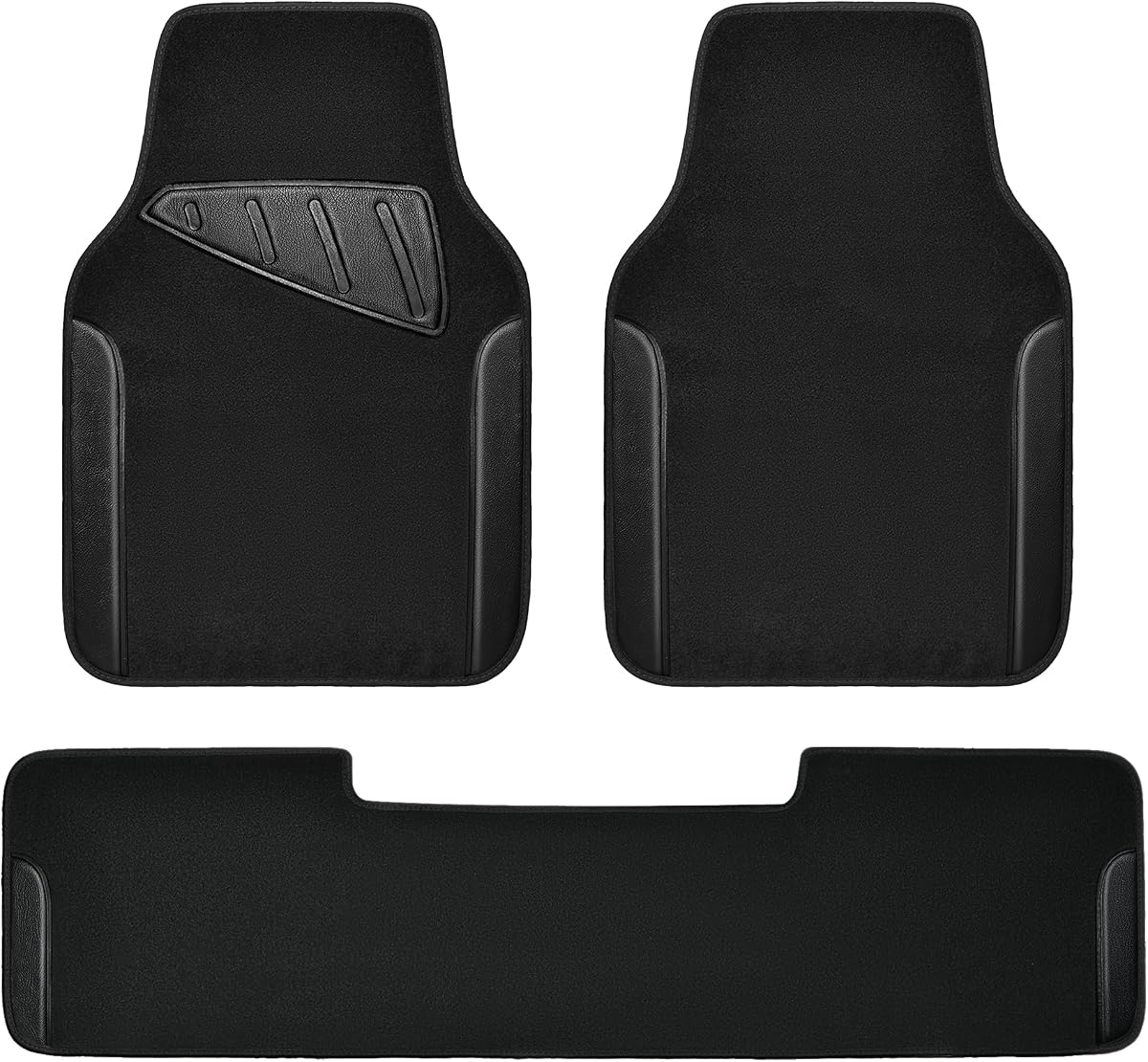 CAR PASS Alfombrillas universales impermeables de piel sintética, 3 piezas, alfombrillas negras para coche, aptas para SUV, furgonetas, sedanes, camiones, juego de alfombras para coche con almohadilla para el talón del conductor y puntas antideslizantes (3 piezas negras)