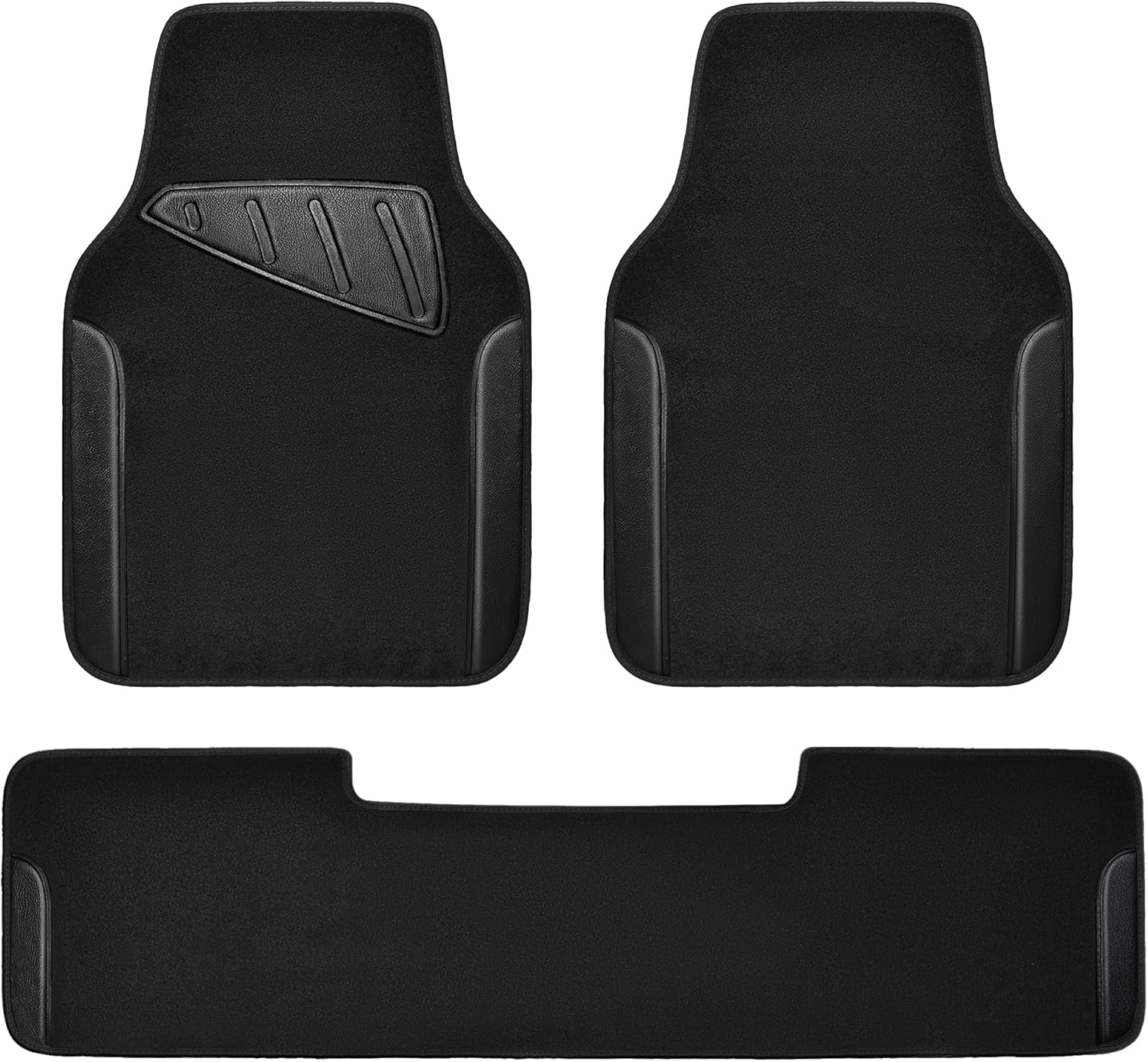 CAR PASS Waterproof Universal Faux Leather 3Pcs Car Floor Mats, Black Car Mats Fit for SUV,Vans,sedans, Trucks,Set of Vehicles Car Carpet with Driver Heel Pad and Anti-Slip Nibs Backing (Black 3Pcs)