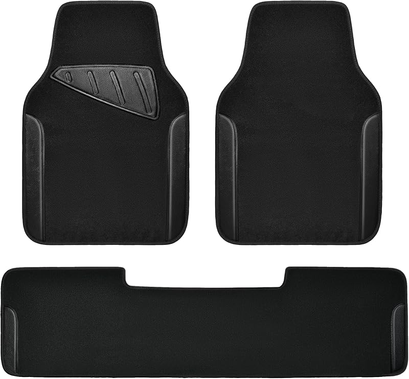 CAR PASS Alfombrillas universales impermeables de piel sintética, 3 piezas, alfombrillas negras para auto, aptas para SUV, furgonetas, sedanes, camiones, juego de alfombras para auto con almohadilla para el talón del conductor y puntas antideslizantes (3 piezas negras)