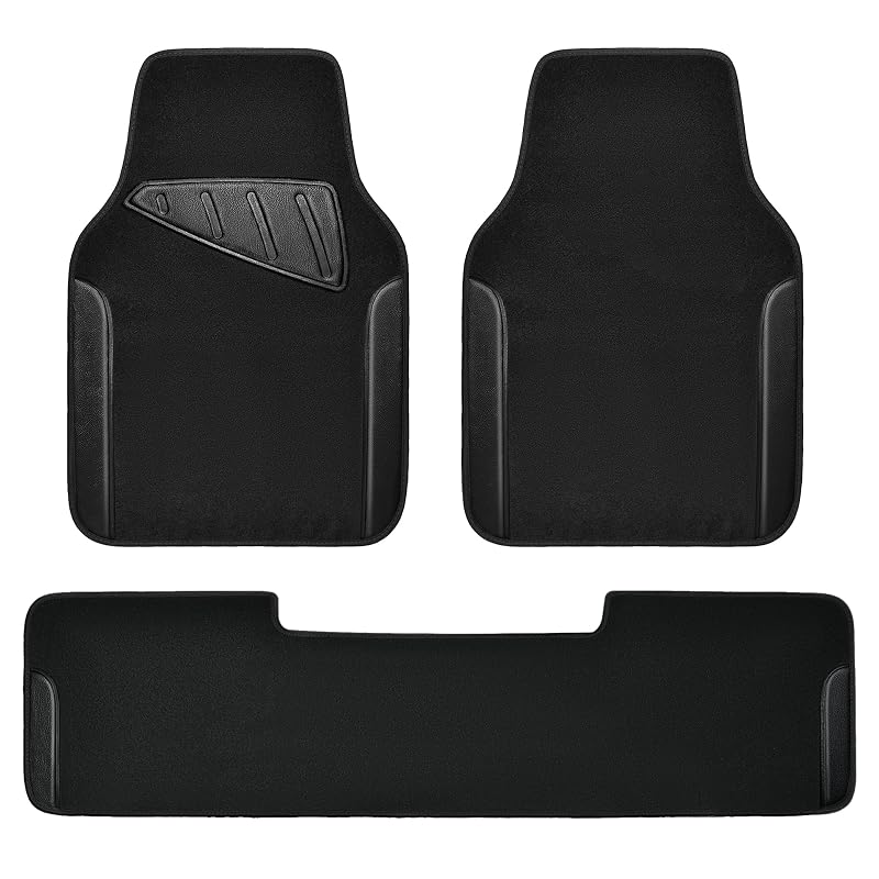 Tapetes automotivos CAR PASS em couro sintético impermeável preto para carros, SUVs, vans e caminhões, 3 peças