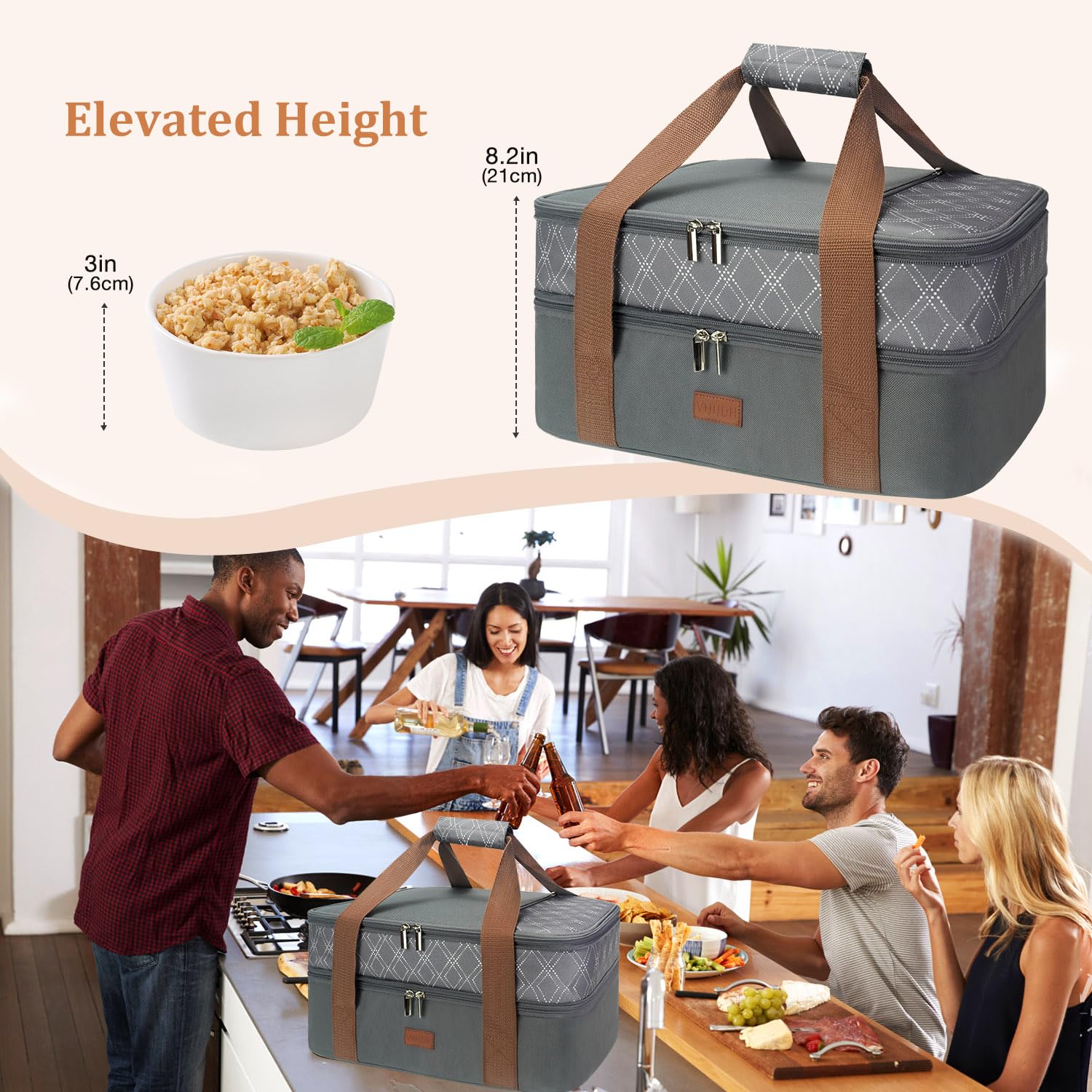 Bolsa de transporte expandible para cacerola, bolsa de alimentos de dos pisos, portador aislado para alimentos fríos o calientes, bolsa para lasaña para picnics, playas, viajes o regalos