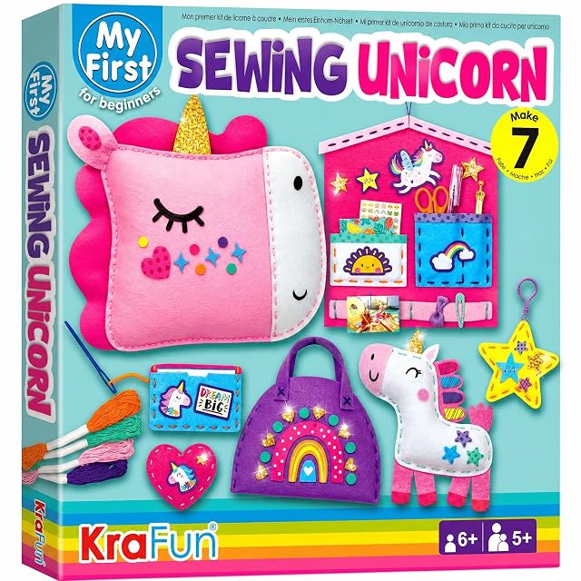 KRAFUN Kit Costura Unicornio 5+ Años, 5 Multi-Proyectos