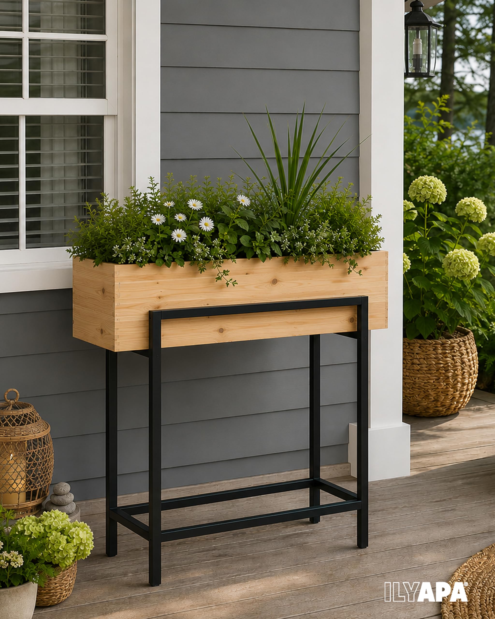 Ilyapa Raised Standing Planter with Legs, Metal and Wood Elevated