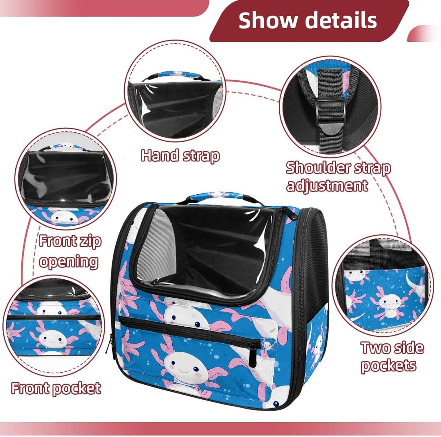 Axolotl Traveler Backpack Pet Carriers for Cats and Dogs