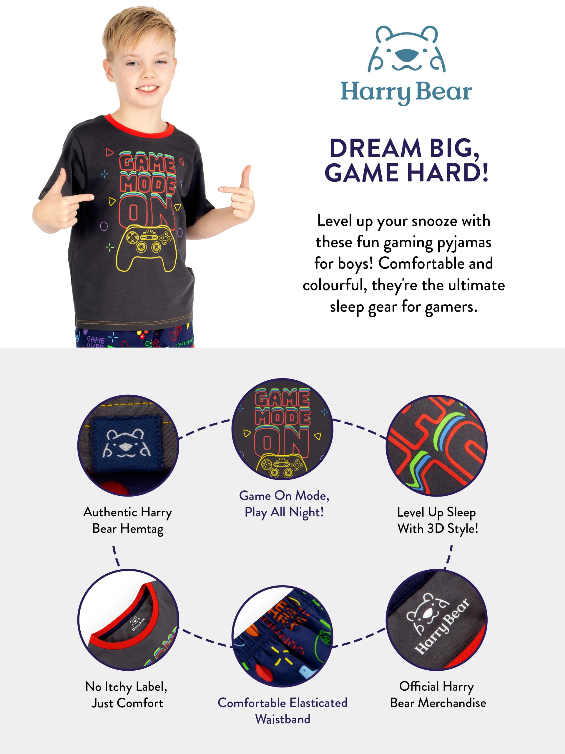 Harry Bear Pijama Gaming Niño Manga Corta Gamer Verano Conjunto