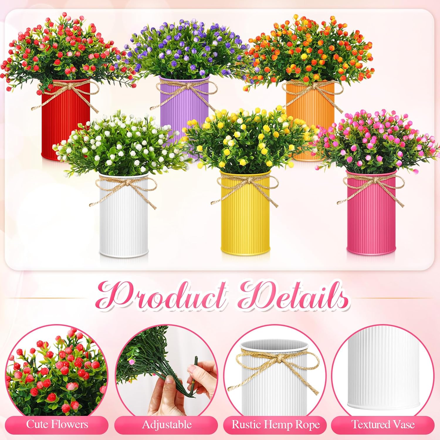 Maxdot 6 Sets Spring Centerpiece for Table Artificial Milan Flower with Metal Pots Colorful Faux Milan Floral Arrangements for Dining Table Kitchen Counter Home Wedding Decor