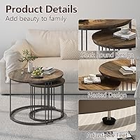 Vista 6 de Garden 4 you - Mesa de centro anidada, juego de 2 mesas redondas de 23.6" de centro de madera con marco metálico, mesas de centro para sala de Marrón