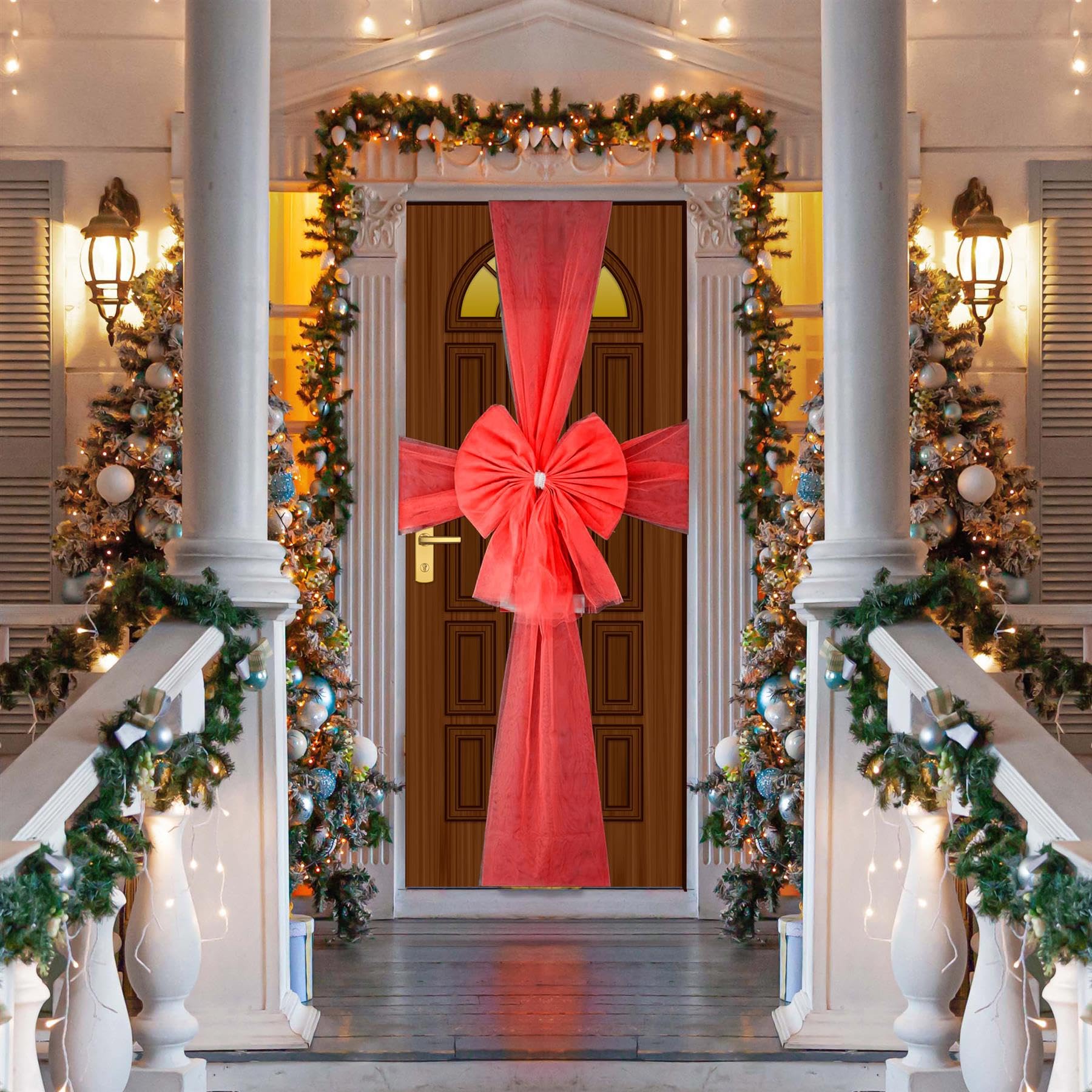 SHATCHI Pack of 2 Christmas Door Bow, Red 7.5m Diamante Giant Bow Door Cover - Image 2