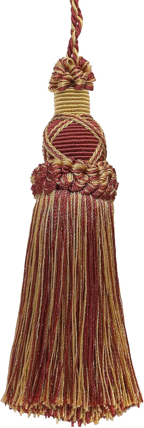 DÉCOPRO 5 1/2" (14cm) Key Tassel 4" (10cm) Loop with Criss Cross Design (Style# KTIC) Burgundy Gold Red Multicolor #1253 (Carmine Red Yellow Gold Dark Red) Individually Sold