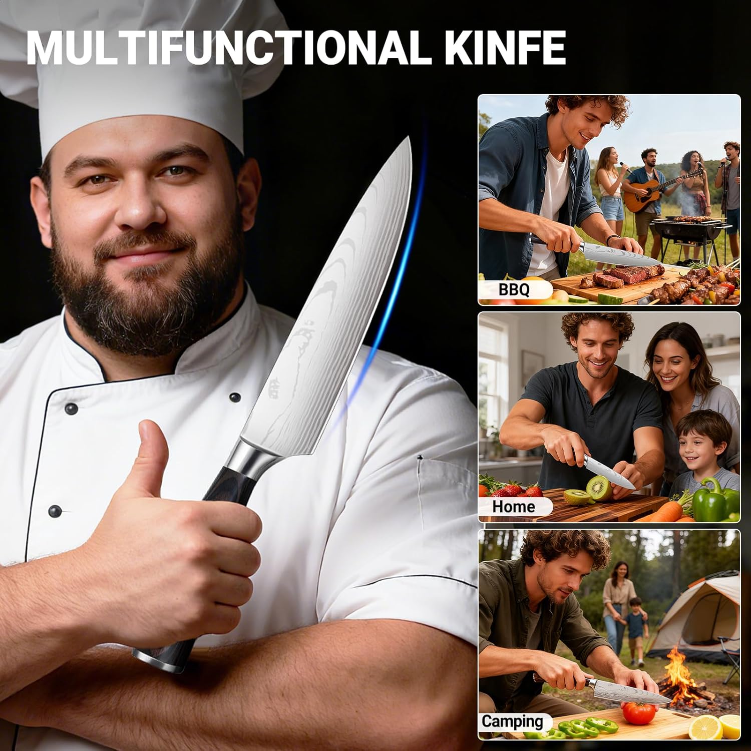 Kitchen Knife Set 2 Piece High Carbon Stainless Steel Professional Chef Knife Set with Ultra Sharp Blade & Wooden Handle, Kitchen Knife Set 2 Pcs-Chef's Knife 8 Inch & Utility Knife 5 Inch