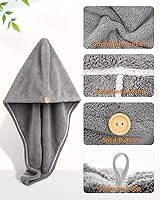Vista 3 de YFONG Paquete de 3 toallas de microfibra para el cabello, toalla de pelo con botón, toalla de pelo súper absorbente para cabello rizado, toalla